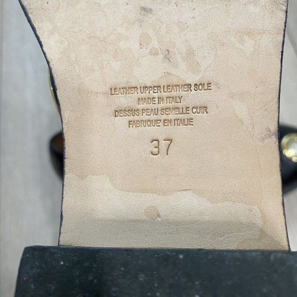 Cavallini Black Leather Studded Gold Heel Loafers Size 37 - Picture 6 of 12